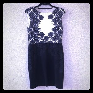 Lace embroidered classic black and white dress